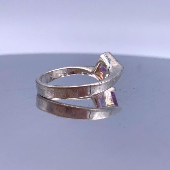 Vintage Sterling Silver Amethyst Bypass Ring - Asscher Cut - Picture 7 of 9